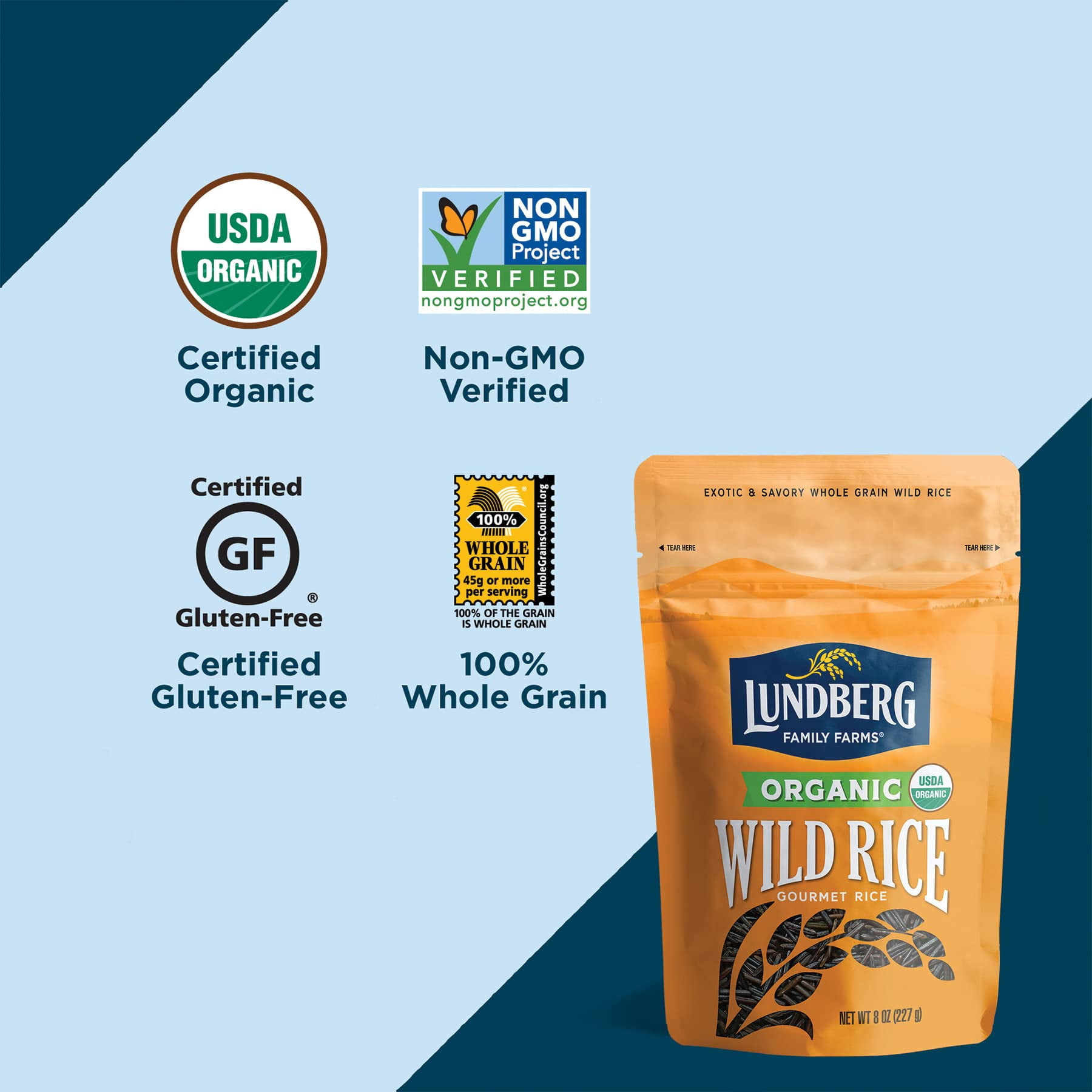Lundberg Family Farms - Organic Wild Rice, Pantry Staple, Great for Cooking, Long Grain, Firm Texture, Nutty Flavor, Rich & Hearty, Whole Grain, Non-GMO, Gluten-Free, Vegan, Kosher (8 oz, 6-pack)6