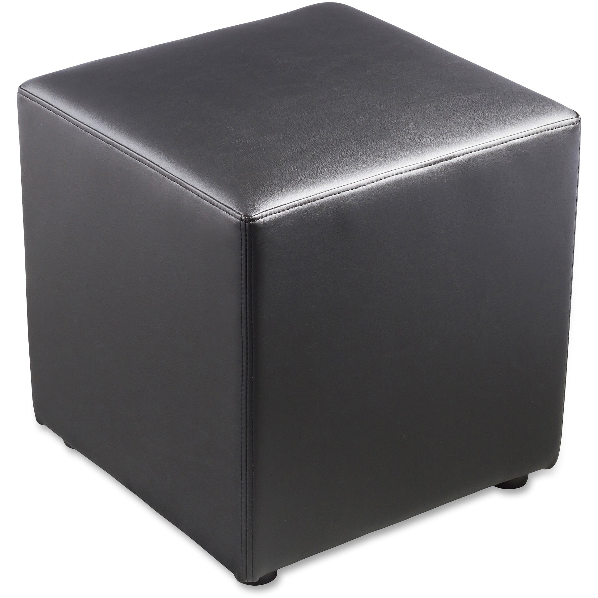 Lorell Leather Cube Ottoman, Black