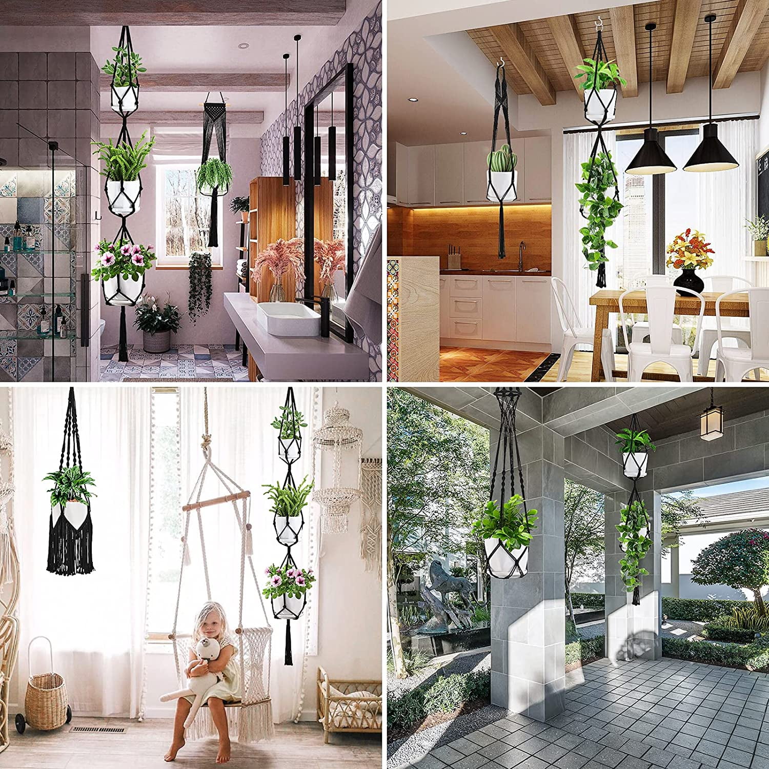 Macrame Plant Hangers, 6Pack Hanging Planters for Indoor Plants w/ 6 Set Hangers Kit Handmade Macromay Plant Hangers Indoor Flower Pots Holder Stand for Boho Home Décor (POTS NOT Included)