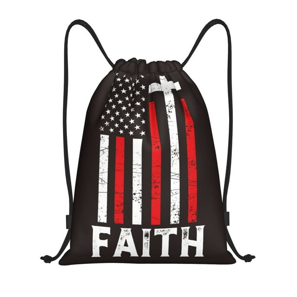 Fotbe USA Flag Cross Bolsa Mochila con Cordón Estampada, Bolsa de Gimnasio Deportiva, Bolsa Cinch, Bolsa con Cordón para Hombres y Mujeres-Small