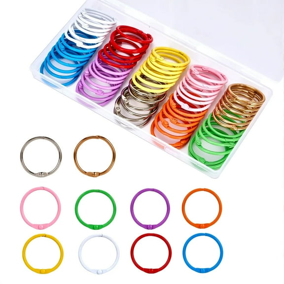 Genreen 70Pcs Binder Rings, 1 1/5 Inch Metallic Loose Leaf Binder Ring, Binding Rings for Index Cards, Colorful Book Keychain Key Rings for Paper Notebook Office School Home, 10 Colors