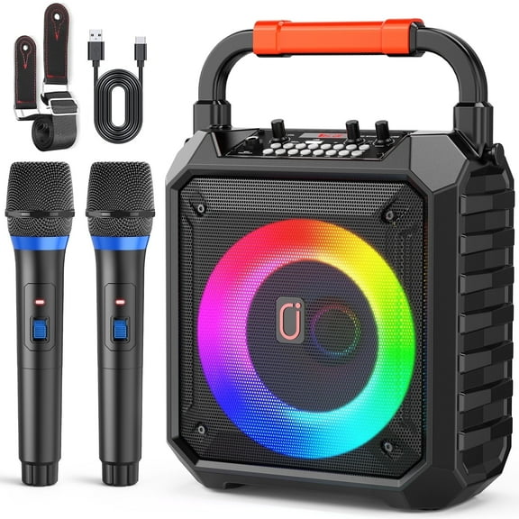 JYX Karaoke Machine for Kids Adults , Home Karaoke Speaker System with Dj Lights, 2 Microphones, Portable Bluetooth Speaker for Outdoor Party, T17-T