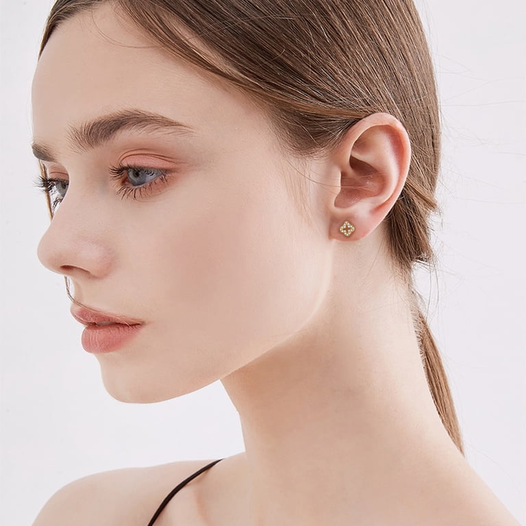 Tiny Four Leaf Clover Stud Earrings – 20G Silver Plated, Hypoallergenic, Screw Back, For Cartilage & Tragus