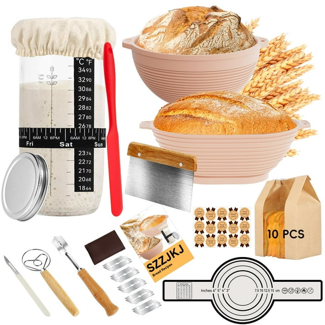 Kit de inicio de masa madre SZZJKJ con 24 piezas de banneton para hacer pan