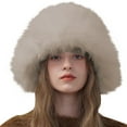thumbnail image 4 of Outfmvch Warm Hat for Women Winter Bucket Hat for Women Fur Russian Ladies Fluffy Snow Hat Fuzzy Fisherman Cap Warm Cute Beanie Hats for Women Beige A, 4 of 5