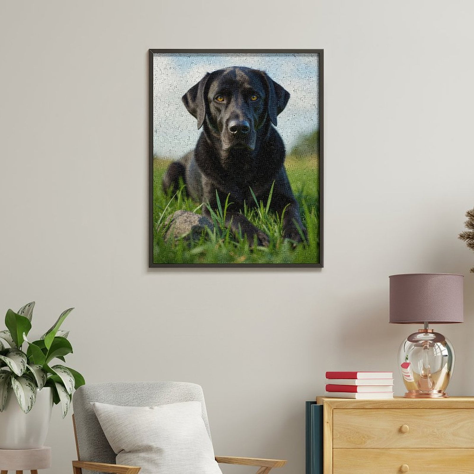 Paint By Numbers Kit for Adults Beginner - Black Labrador Dog In Grass Field DIY Canvas Painting Kits for Adults, Frameless Paint By Number for Adults for Home Wall Decor 16x20 Inch