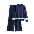 thumbnail image 2 of Usmixi Holiday 2 Piece Outfits for Women Knitted Lounge Sets for Women Long Sleeve Sweater Top and High Waist Wide Leg Pant Two Piece Set Casual Color Block Homewear Sets, 2 of 3