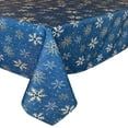 thumbnail image 6 of Lintex Blue Farmhouse Snowflake Fabric Christmas Tablecloth - Blue, Gold and White Country Rustic Holiday Tablecloth, 52" x 52" Square, 6 of 8