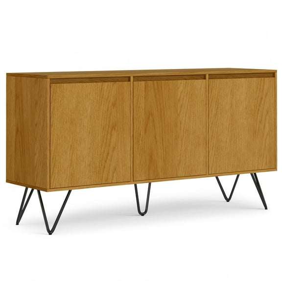 Simpli Home Hunter 60 inch x 18 inch Rectangle Industrial Contemporary 3 Door Sideboard Buffet in Oak Veneer