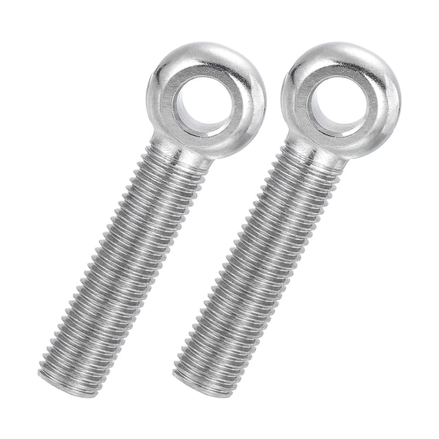 Uxcell 2 Pcs M16x80mm Shoulder Swing Lifting Eye Bolt, 304 Stainless Steel Metric Full Thread Fisheye Eye Slip Hole Screw Rigging Bolt Metal Fasteners Screws, Silver Tone