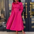 thumbnail image 2 of AURA Plus Size Lapel A Line Midi Dress Long Sleeve Button Front Belted High Waist Large Swing Elegant Fall Dress, 2 of 10