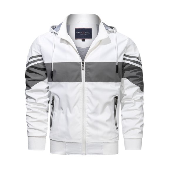 Quinlirra Winter Jackets for Men 5XL Men's Contrasting Color Hooded Zipper Casual Warm Windproof Pocket Motorcycle Jacket