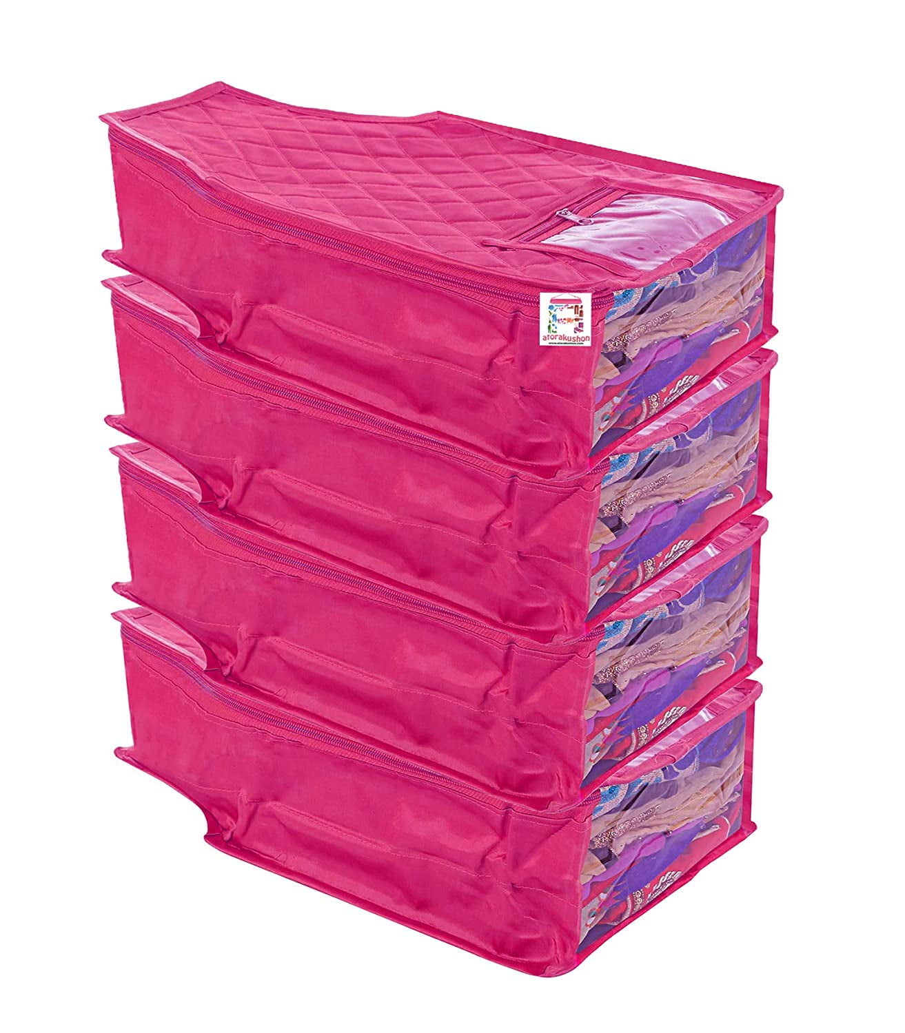 atorakushon 4 Piece Fabric Satin Blouse Cover Clothes Storage Bag Set