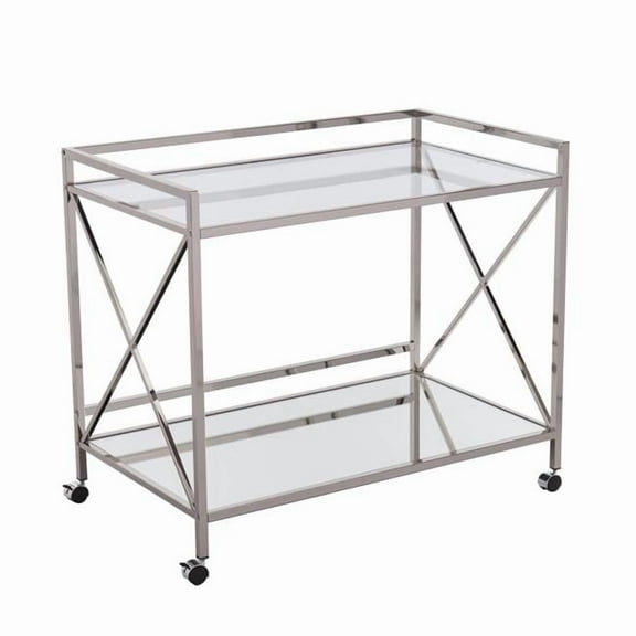 HomeRoots 402584 Metal & Mirrored Glass Bar Cart, Silver