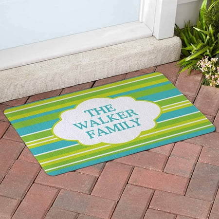 Personalized Summer Stripes Doormat Lime Green Available In
