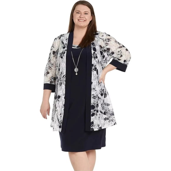 R & M Richards Womens 2-Pc. Flounce Dress, Blue, Petite, 4P