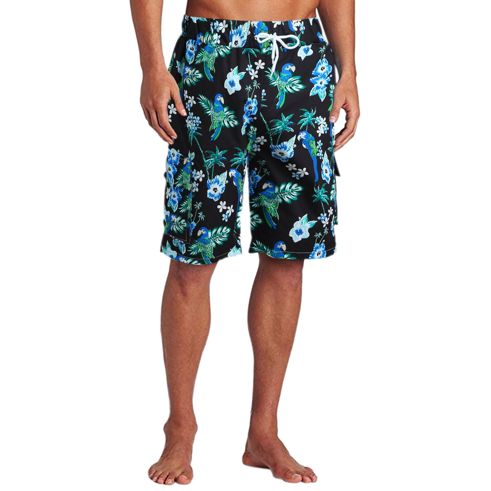JERECY Mens Swim Trunks Green Yellow Red Hipster Tiger Quick Dry Board Shorts with Drawstring and Pockets
