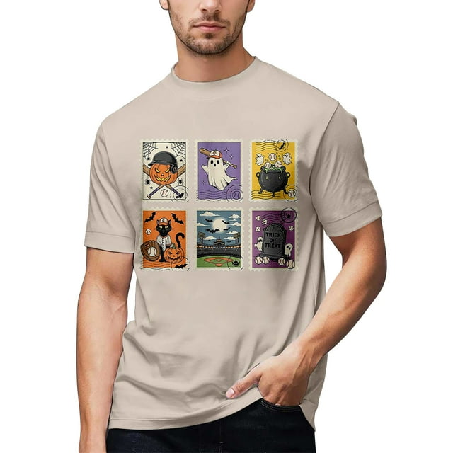 T-shirt à Manches Courtes pour Homme avec Graphique de Baseball d'Halloween, Col Rond Décontracté, Tee pour l'Été, Activités Intérieures et Extérieures, Tissu Confortable et Extensible