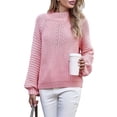 thumbnail image 2 of Suéteres de Cuello Alto para Mujer, Suéteres Casuales de Larga, Suéteres Sueltos de Punto Grueso. Rosa XL, 2 of 10