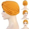 thumbnail image 3 of Stretchy Foldable Headscarf Cap Fall Winter Solid Color Ruched Warm Turban Hat Hair Accessories, 3 of 8