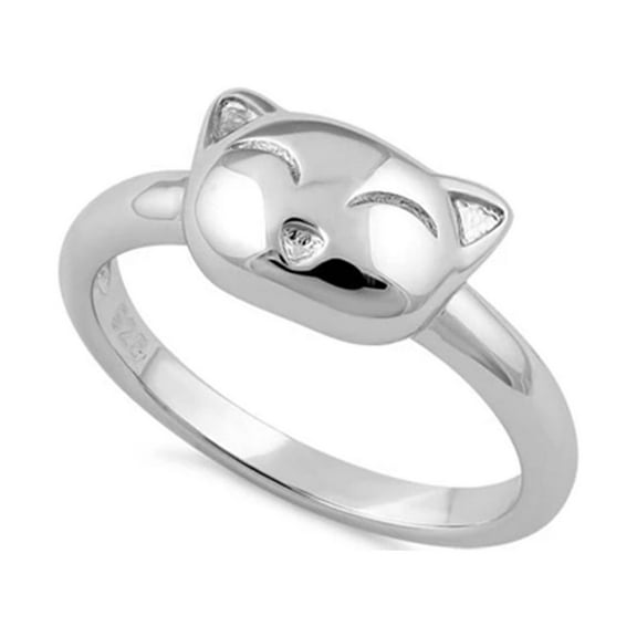 925 Sterling Silver Platinum Plated Cat Mother's Day Gift Ring