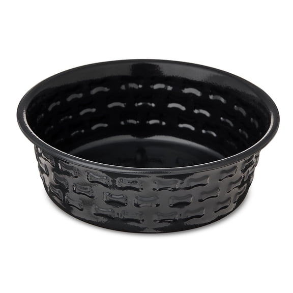 Vibrant Life Small Stainless Steel Embossed Dog Bowl, Black Bones