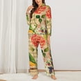 thumbnail image 3 of Kll Vintage Bird Print Women'S Long Sleeve Pajamas With Pants Sleepwear Loungewear 2 Set-Small, 3 of 9