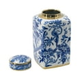 thumbnail image 3 of A&B Home Chinoiserie Square Jar with Round Gold Trim Lid - 13" - Blue, White, Gold FInish, 3 of 10