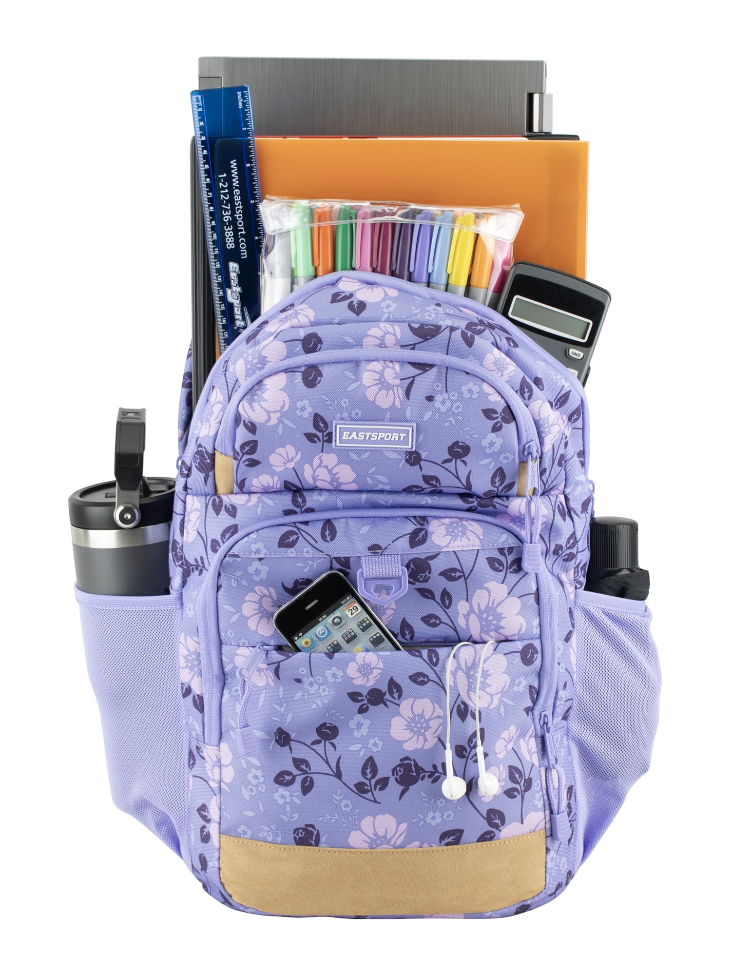 Eastsport Unisex 19" Aero Core Backpack, Purple Cheerful Flowers
