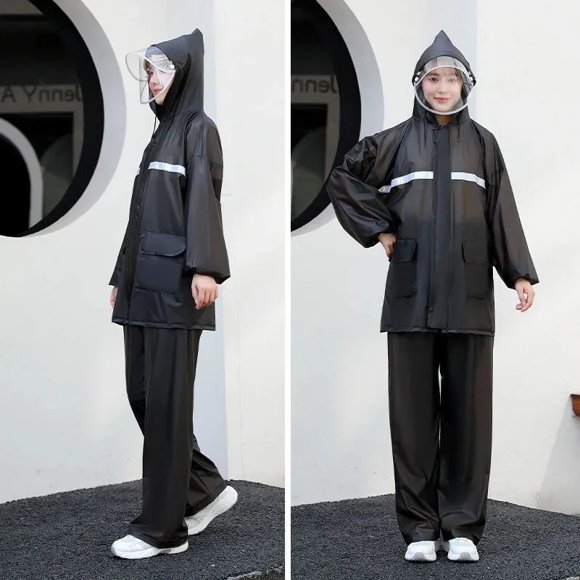 Typpkmm Chubasquero Y Pantalones De Lluvia Unisex Engrosados, Pvc full glue thickened [pocket + face protection] mysterious black