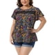 thumbnail image 4 of Blusa de mujer plus size con flores Agnes Orinda, con encaje en el frente, cuello redondo, mangas cortas, camiseta casual de verano 1X negra, 4 of 6