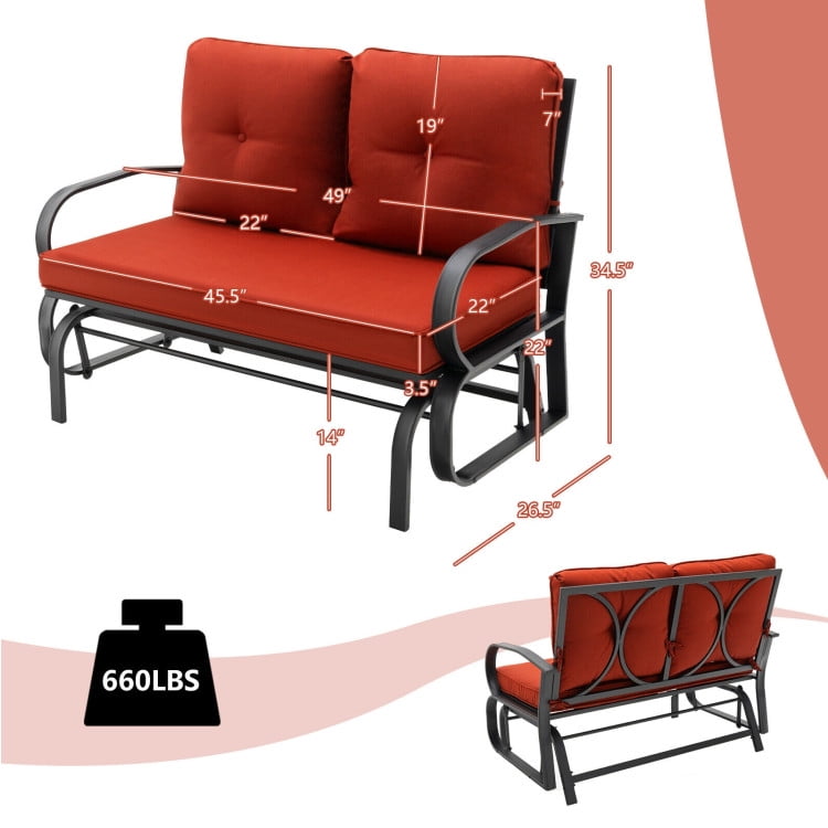 Aimee Lii Double Chair Outdoor with cushion, Patio Glider Bench, Porch, Backyard, Sturdy, Red Aimee Lii Double Chair Outdoor with cushion, Patio Glider Bench, Porch, Backyard, Sturdy, Red