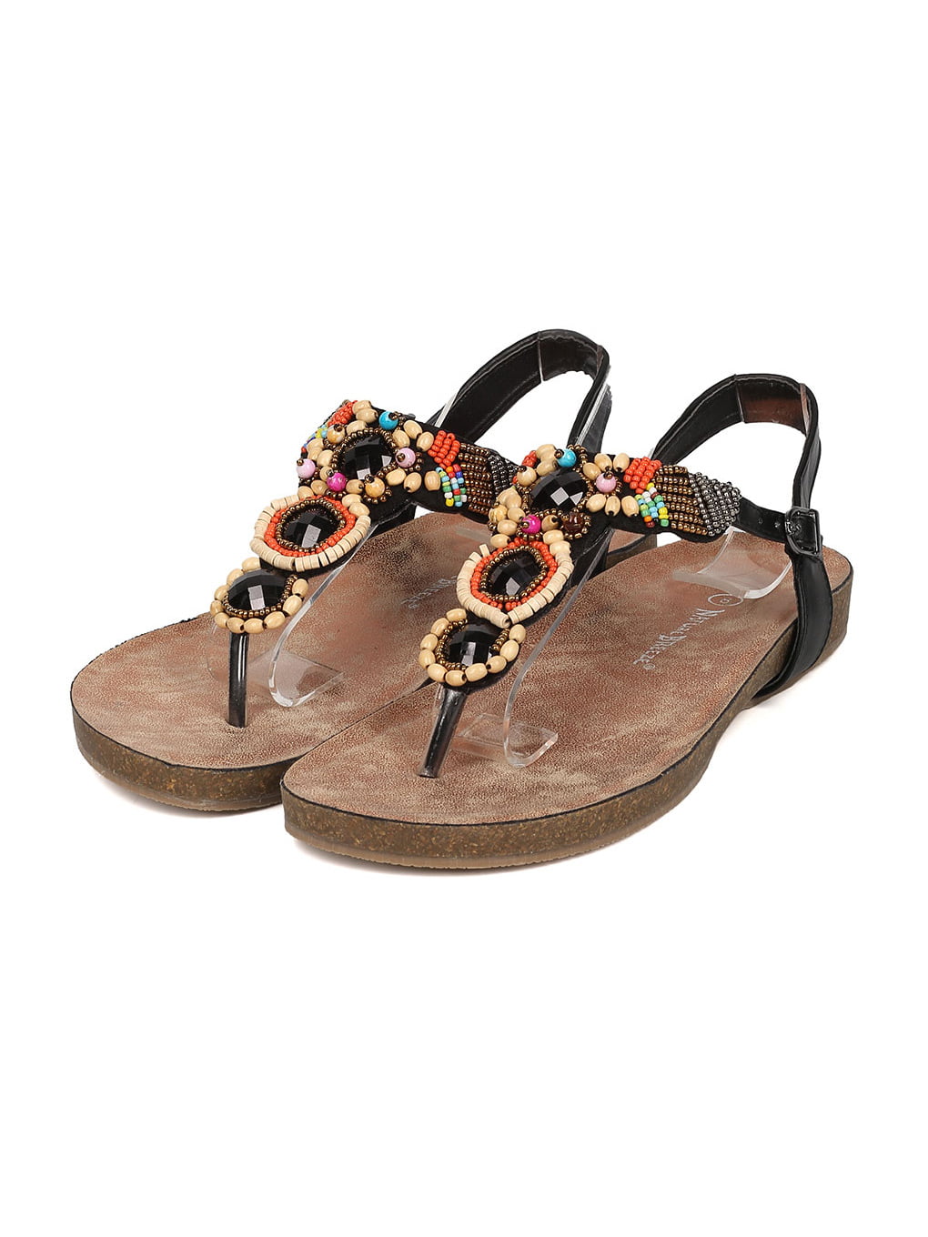 New Women Nature Breeze Qute-01 Mixed Media Tribal Gems and Beads T-Strap Sandal 