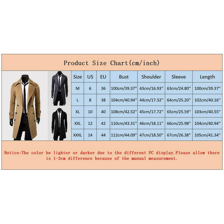 LCMTWX Distressed Jacket for Men Long Black Trench Coat Men Winter