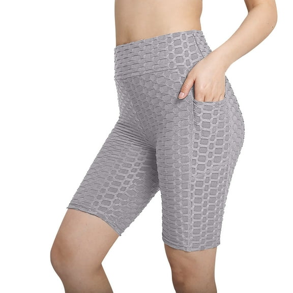 Brnmxoke Workout Shorts for Women High Waisted Yoga Pants with Pocket Summer Solid Shapewear Butt Lifting Jacquard Leggings