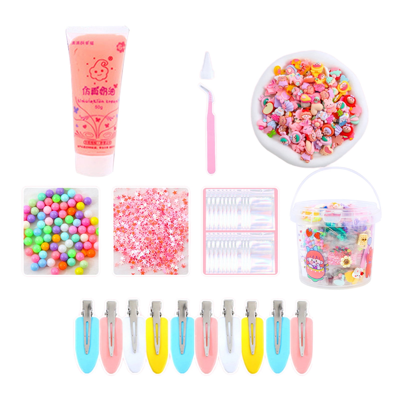 Fvsianol Hair Clip DIY Material DIY Barrette Material 1 Set Hair Clip DIY Material Cartoon Simulation Cream Quick Dry Train Creativity Sequin Children Toys Hair Clip Material