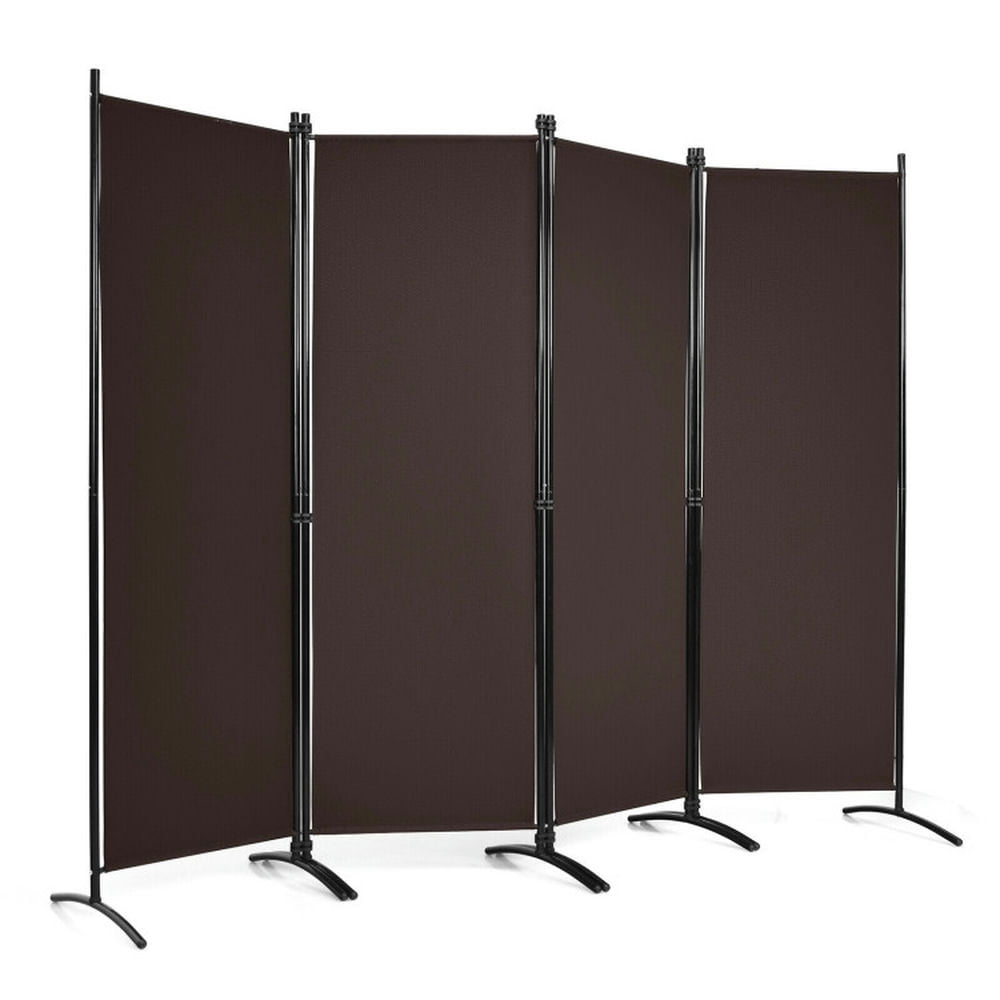 Spaco 4-Panel Room Divider with Powder Coated Steel Frame, Privacy Screen with Upgraded Arced Feet, Room Divider for Indoor, Brown