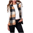thumbnail image 4 of BSDJILFG Jacket Vests for Women Plus Size Fleece Color Block Plaid Shirts Sleeveless Thicken Collar Cardigans Winter Waistcoats Christmas Gifts, 4 of 8