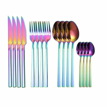 

dosili Home Black Spoon Stainless Steel Cutlery Set Forks Knives Spoons Dinnerware Bright Forks Kitchen Tableware Luxury Silverware Set