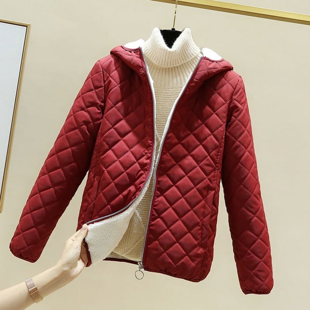 Chaqueta de algodón con capucha engrosada con vellón agregado Chaqueta de algodón adelgazante para mujer Chaqueta de algodón pequeña Abrigo de mujer