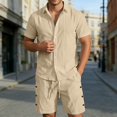 thumbnail image 2 of Letdown Men's Linen 2 Piece Short Set Summer Lightweight Beach Outfits Hollow Out Button Down Shirt and Shorts Solid Color Matching Sets, 2 of 5