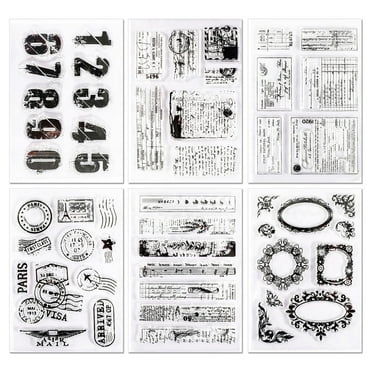 LELE LIFE 6 Sheets Vintage Clear Stamps, Retro Rubber Stamps, Transparent Silicone Stamps for Crafting Card Making DIY Scrapbooking Journaling