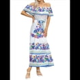 thumbnail image 2 of Vestido de Verano para Mujer, Estampado Floral, Hombros Descubiertos, Sin Mangas, y Azul S, 2 of 7
