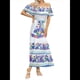 thumbnail image 2 of Vestido de Verano para Mujer, Estampado Floral, Hombros Descubiertos, Sin Mangas, y Azul S, 2 of 7