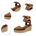 thumbnail image 5 of Rokment Espadrilles Platform Dressy Shoes for Women Bride Wedding Summer Fall Elegant Casual Leather Pointed Closed Toe Wedge Heeled Satin Strappy Sandals Brown Size 9, 5 of 6