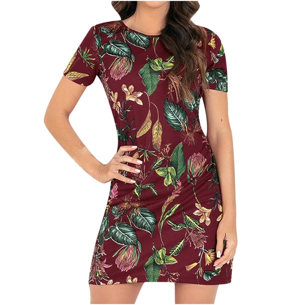Vestido ajustado de manga corta con estampado de pétalos a la moda de verano para mujer Fridja bnh488