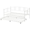 thumbnail image 2 of Rugerasy Twin Size Metal Daybed with Trundle,Pullout Trundle Bed Frame with Arched Headboard,Guest Sofa Bed with Steel Slat Support,No Box Spring Required,Easy Assembly,White, 2 of 9