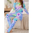 thumbnail image 3 of Pastel Rainbow Daisy Pajamas for Women Milk Silk Ultra Soft Sleepwear Long Sleeve Top and Pants Loungewear Set, 3 of 7