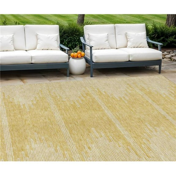 HomeRoots 579904 8 x 10 ft. Abstract Washable Indoor & Outdoor Rectangle Area Rug, Gold & Ivory