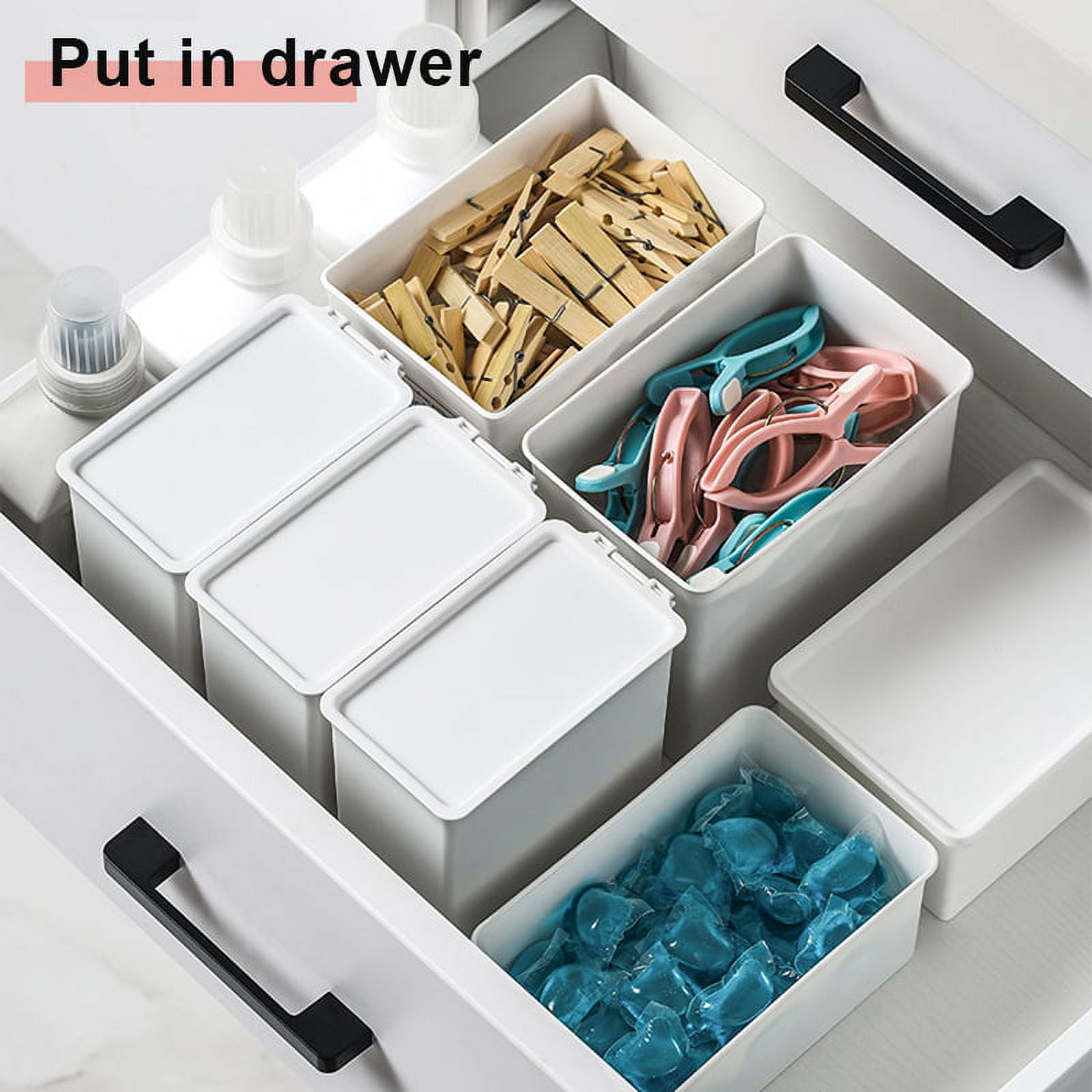 Ringshlar Small Plastic Container Storage Box with Lid Dust-proof Stackable Household Items for Home Slim and Tall Style with Cover